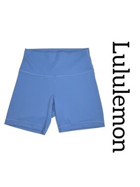Lululemon Wunder Train High Rise 6” Bike Shorts Chambray Blue Sz 8 LIKE NEW!